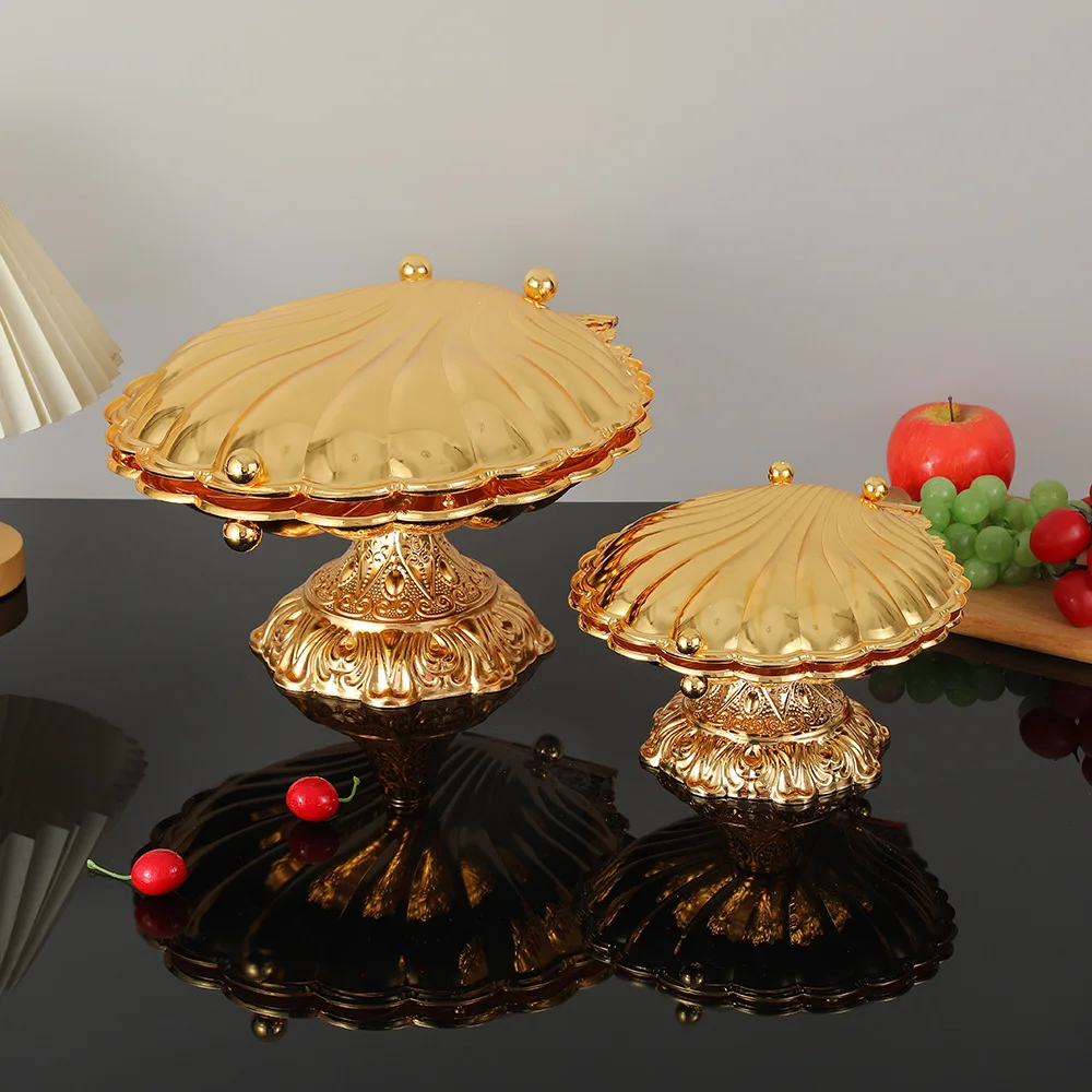 Creative Shell Shape Candy Box, Gold Openwork Zinc Alloy Fruit Bowl, Light Luxury Retro Home Decor Serving Dish