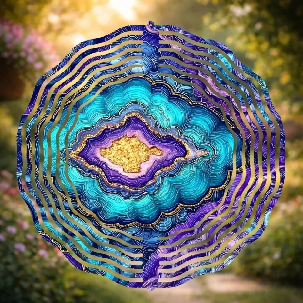 CIFBUY Mandala Wind Chime Multi-Color Gemstone Pattern Metal Wind Spinner Modern Artistic Styling Hanging Garden Patio Yard Deco