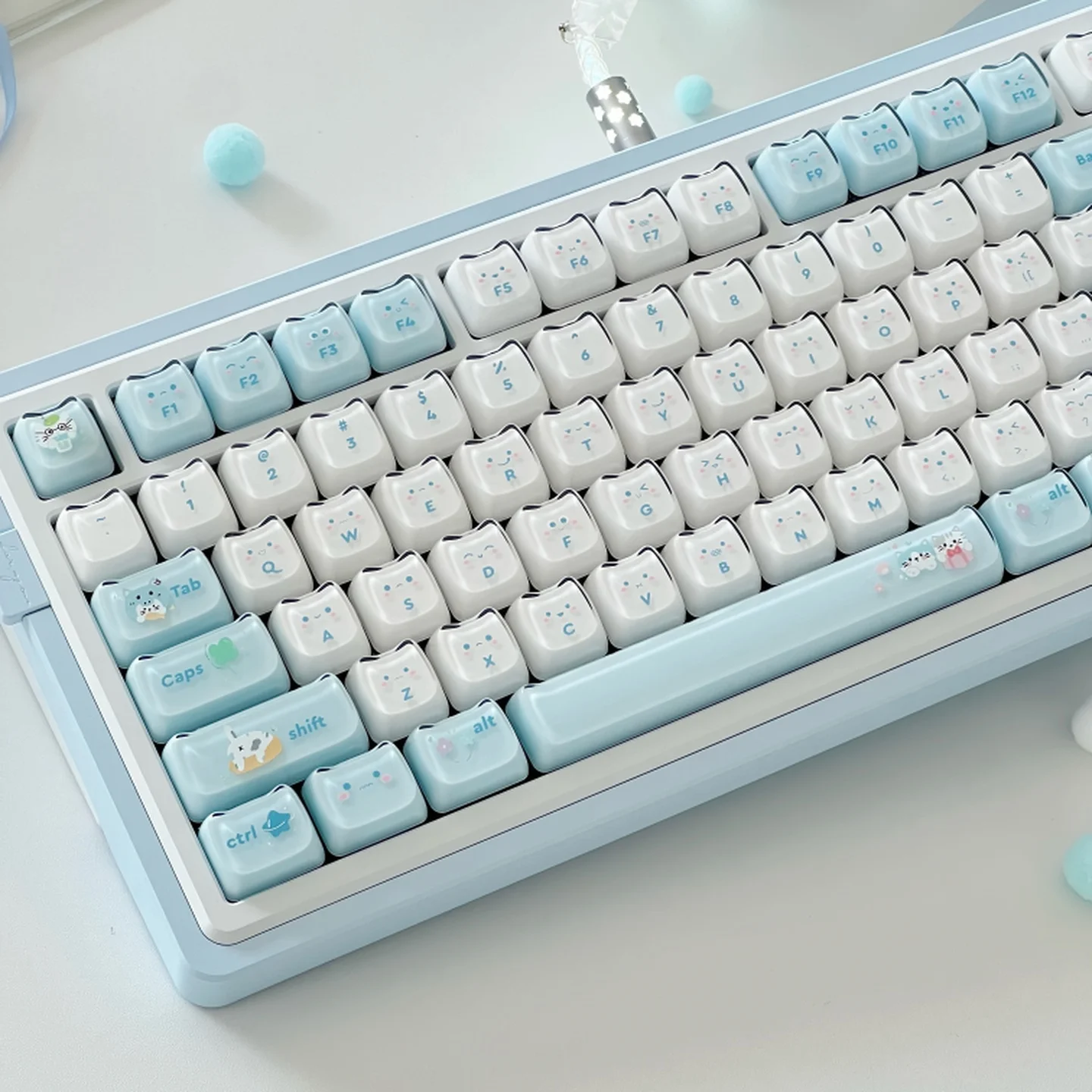 URE Jelly Kitten Paradise Keycaps MAO Profile ABS+PC Round Ball Keycaps For MX 61/64/68/75/84/87/96/104/108 Mechanical Keyboard