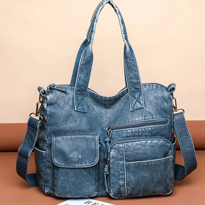 Ladies Shoulder Bag Double Attachment Bags Blue Evening Size Commuter Bag Simple Casual PU Leather Texture Handbag Travel Bags