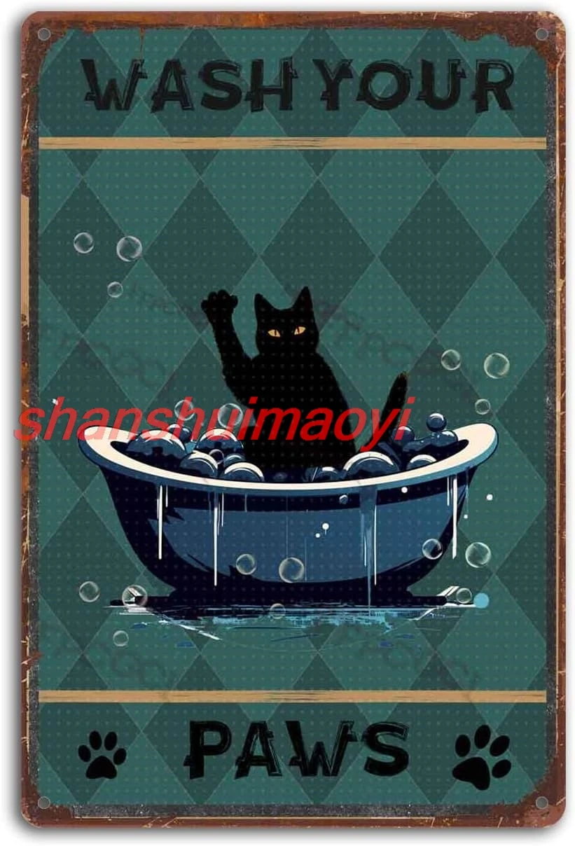 Vintage Metal Tin Sign Cute Cat Bathroom Wash Your Paws for Home Ranch Wine Cellar Bar 8x12inch/Tin Sign 1pc shanshui sign