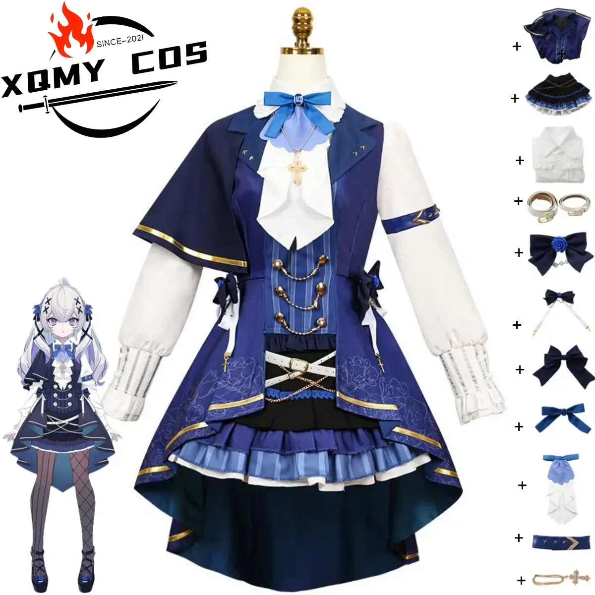 

XQAnime Virtual YouTuber Higashi Yukihasu Косплей Костюм Blanche Fleur Хэллоуин Синее Платье Лолиты Парик Женский Милый Рождественский Костюм