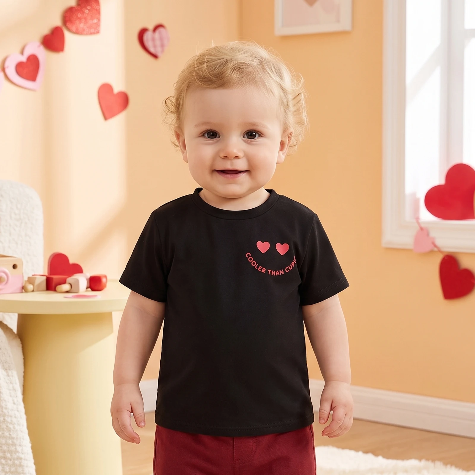 Boys Valentines Day Shirt Back and Front Printed Crewneck Short Sleeve Tops