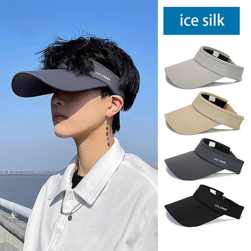 Cooling Stretchy Visor Ice Silk Long Brim Empty Top Hat Summer UV Protection Men Sun Hats Cycling Running Mountaineering Hat