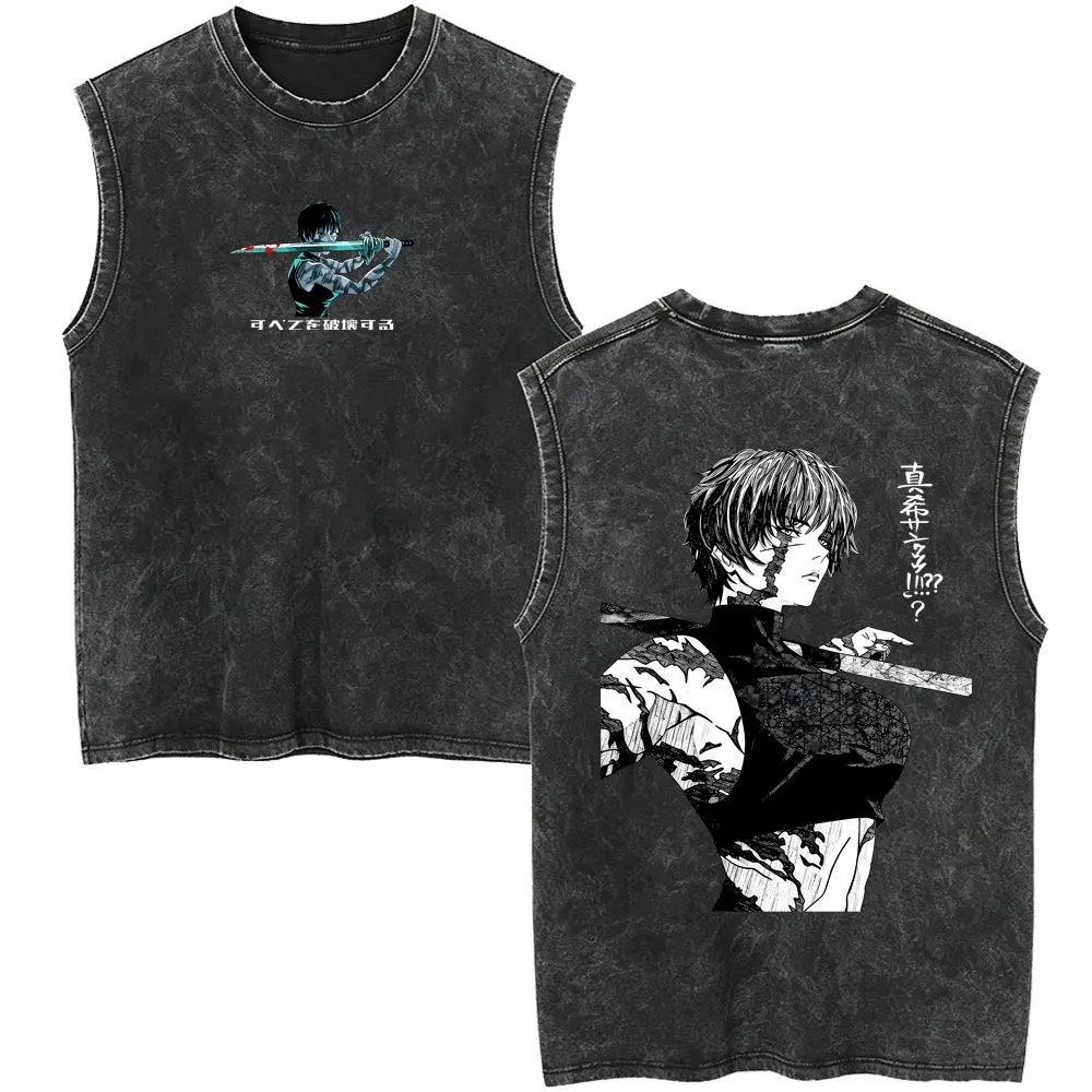 Anime Jujutsu Kaisen Zenin Maki and Fushiguro Toji Forged Strong Vintage Washed Tank Tops Men Manga Cool Sleeveless Vest T-shirt