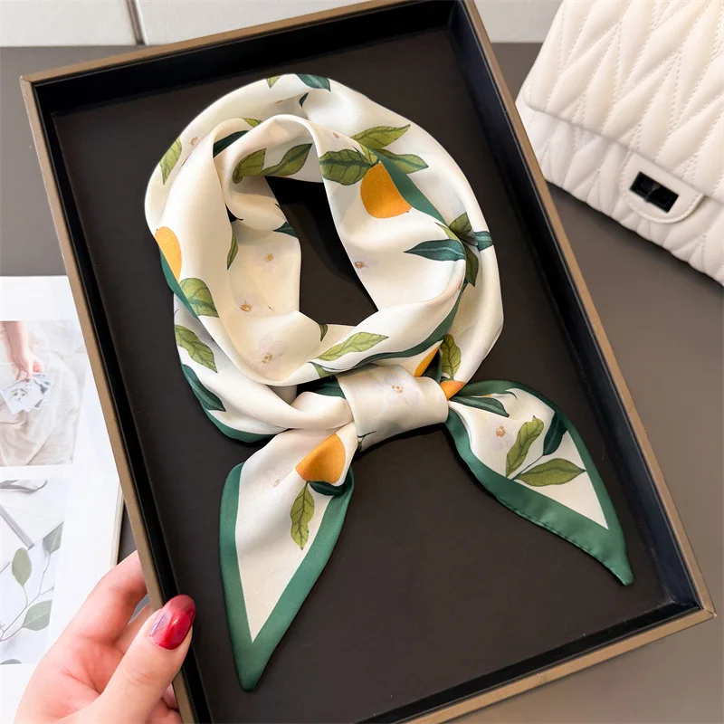 

Korean Long Skinny Silk Scarf for Women Bag Tie Lady Hairband Fruit Print Brand Lady Neckerchief Ribbon Bag Handle Ribbon Scarf