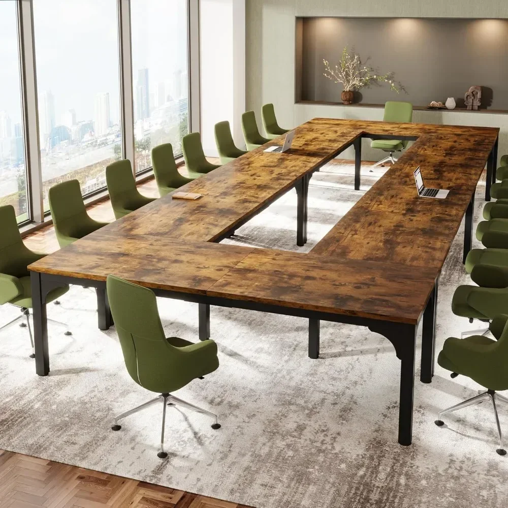 19FT Conference Table, Super Sturdy Large Rectangle Meeting Seminar Table for 16-22 Person,6 Pcs Brown  Long Business Tables