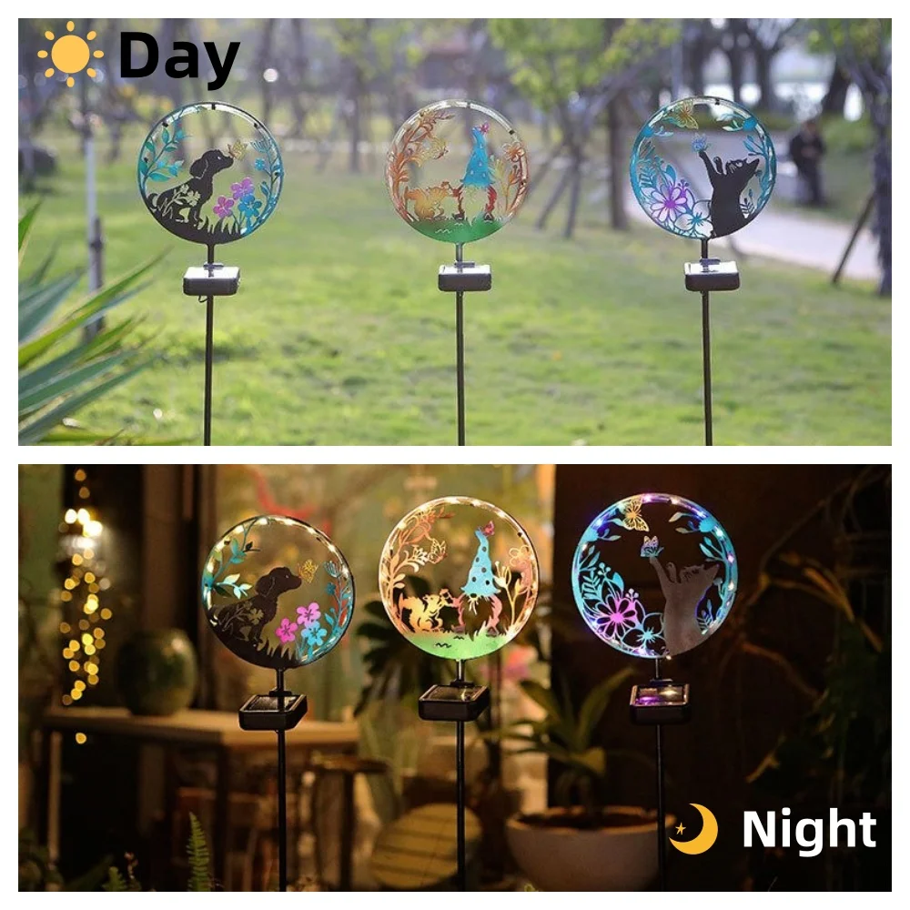 Imagem -03 - Outdoor Solar Animal Lamp Jardim Iron Art Cat e Dog Ground Insertion Lamp Lawn And Courtyard Decorative Light