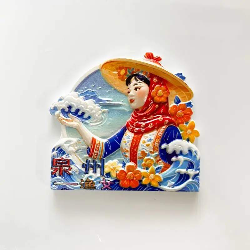 

Quanzhou Refrigerator Magnet Travel Souvenir Personalized Fisherman Girl Resin Magnet Decoration Gift Small Gift for Giving