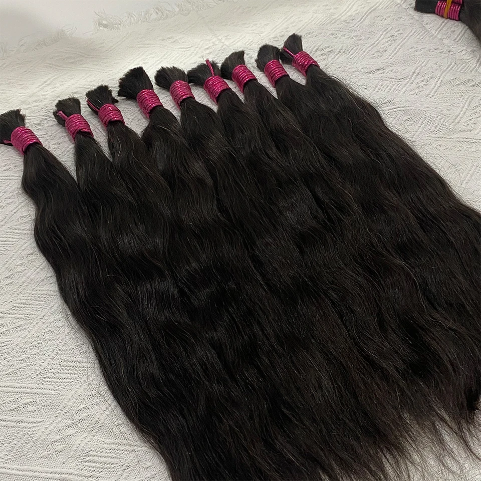 Extensão em massa do cabelo humano não processado, cabelo humano virgem, cabelo encaracolado, tecelagem para trançar, sem trama, 10A, 100%