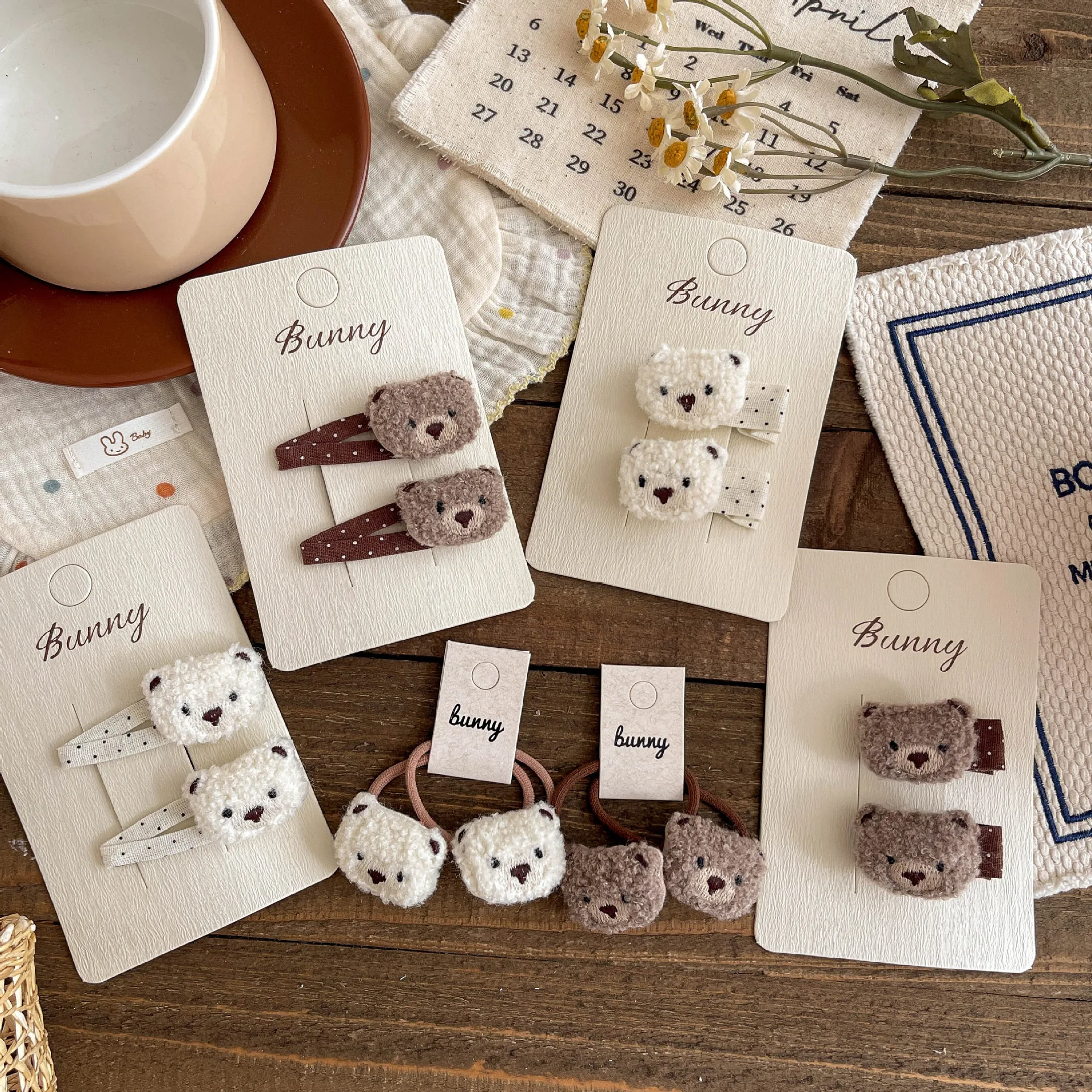 

2 шт./компл., плюшевый медведь в горошек, BB зажим, эластичная повязка для волос, милая детская заколка для волос с героями мультфильмов, заколка для волос, аксессуары для волос для девочек, головные уборы