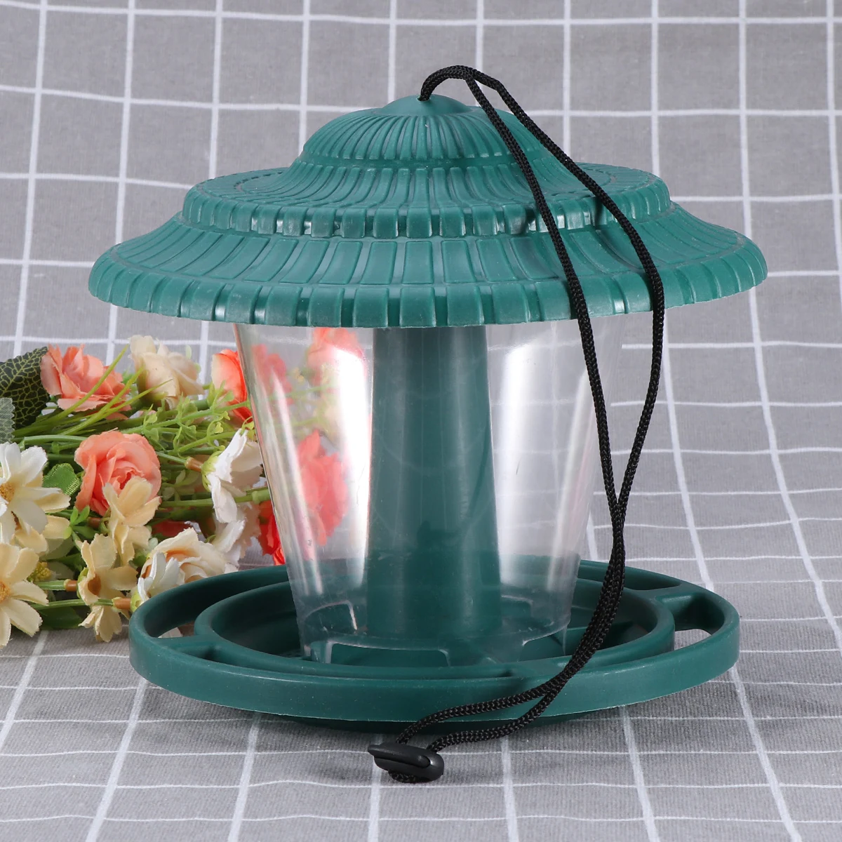 

Hanging Bird Feeder Green Plastic Weather Resistant Roof Garden Decoration Outdoor Yard Wild Birds Solution