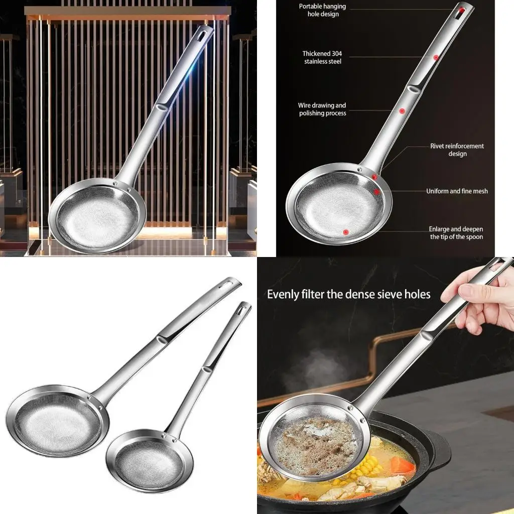 F19B Professional Stainless Steel Fine Mesh Skimmers Spoons Kitchen Oil Foam Filter