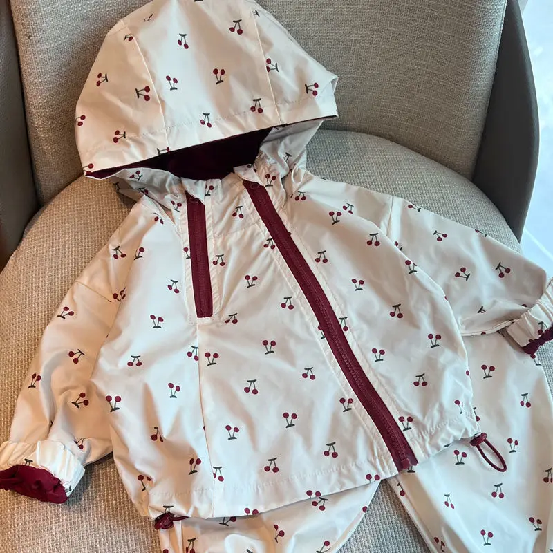 2026 New Autumn Children Outdoor Sets Hooded Jackets Printed Pants 2pcs Toddlers Kids Windproof Outfits