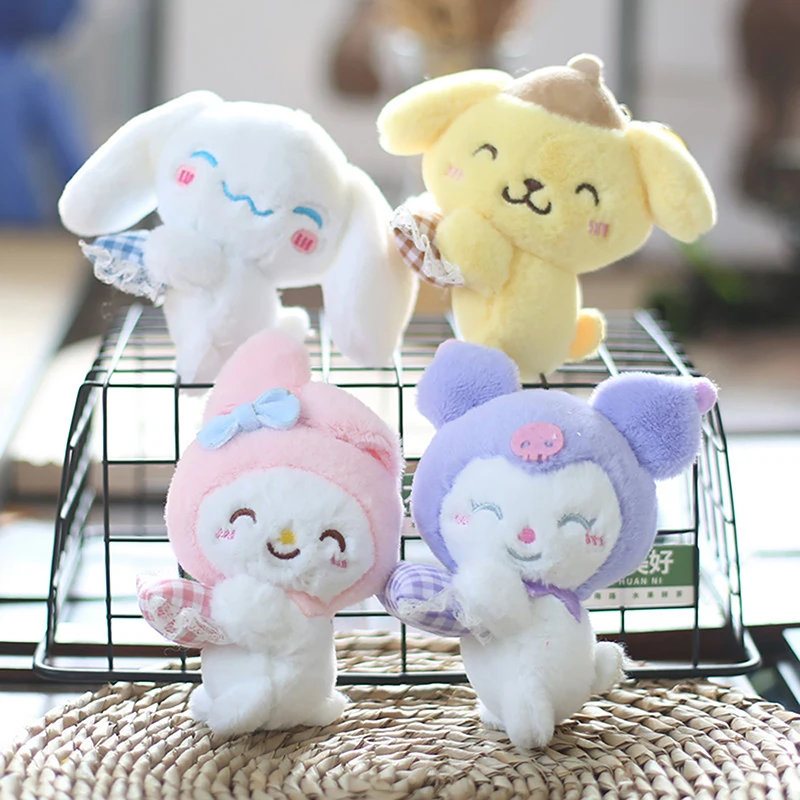 Cinnamoroll Keychain Kuromi Melody Keyring Children Plush Toys Kawaii Pompom Purin Keychains Pendant Key Chain Women Gift