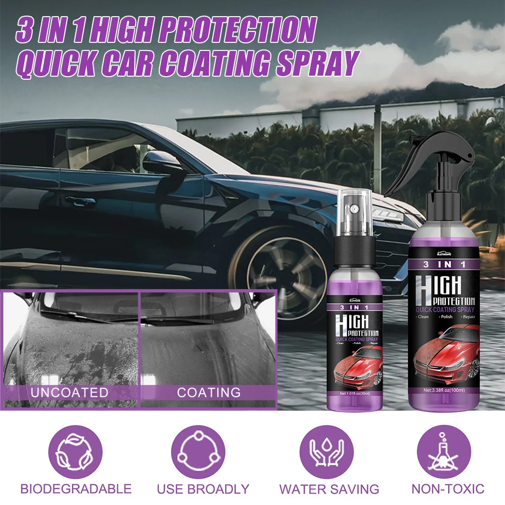 3 In 1 Car Ceramic Coating Spray 30ml/100ml Auto Nano Ceramic Coating Polishing Spraying Wax Car Paint Scratch Repair Remover