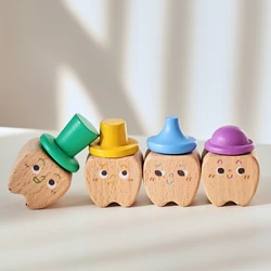 4 st-Babytandendoos Houten Kinderen Melktanden Organizer Opslag Cartoon Tand Souvenir Box Jongens Meisjes Baby Souvenirs Geschenken souvenirs
