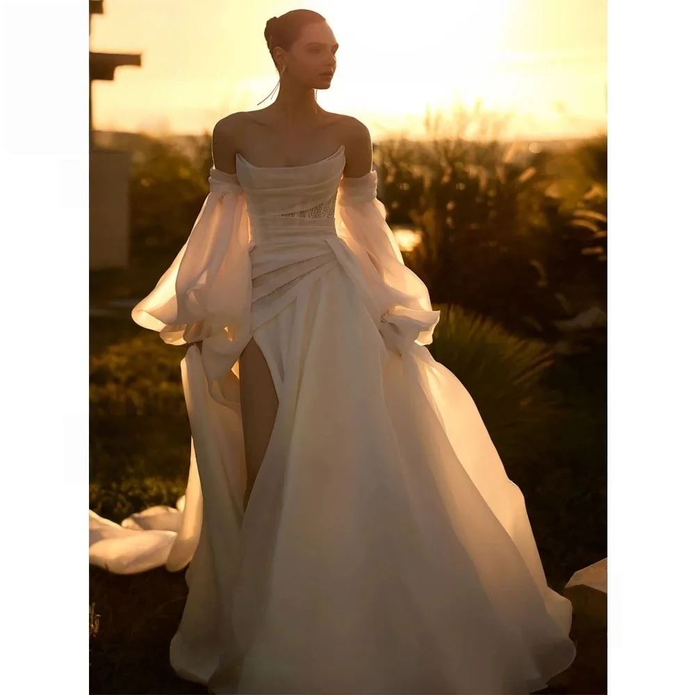 2 piece wedding dresses Strapless Wedding Dress Charming Split A-Line Princess Backless Bride Gown  Custom Party Vestido De Novi