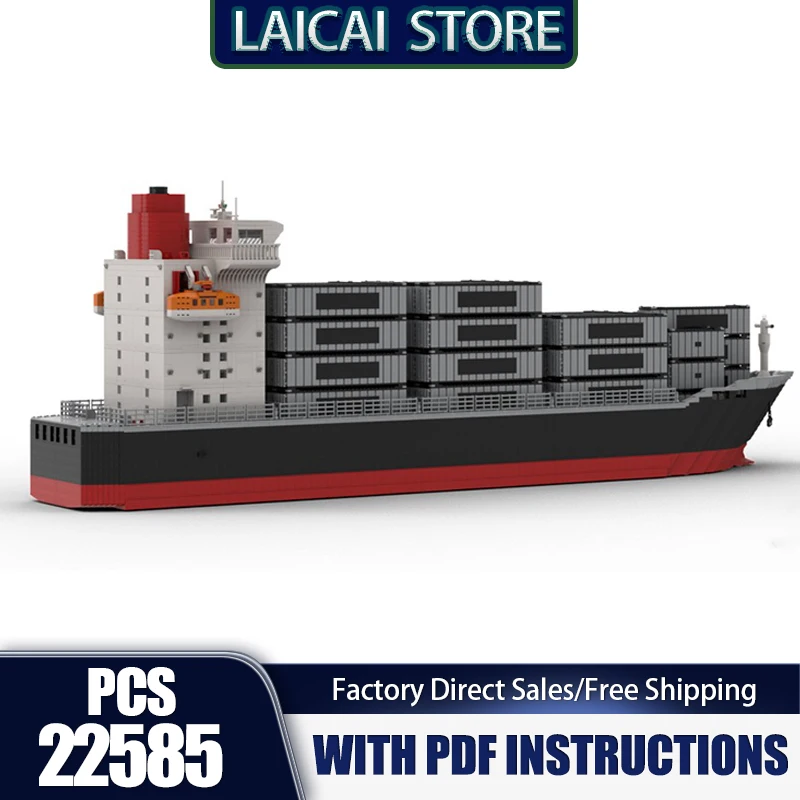 Modèle de Transport urbain Moc briques de construction conteneur bateau modèle de fret technologie modulaire bricolage bloc cadeau jouets de vacances de noël