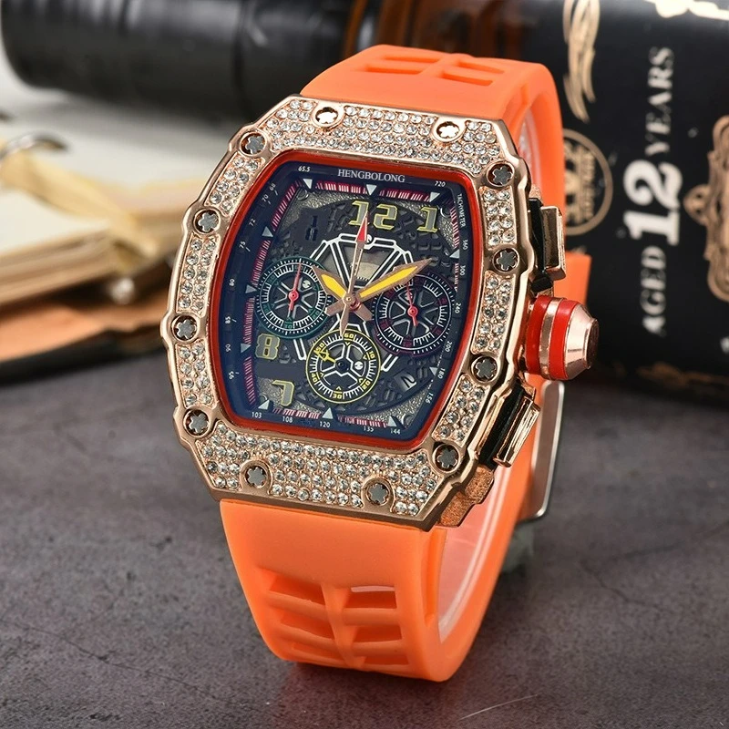 Quartz Watch Men's Foreign Trade Cross-Border Explosion Wine Barrel Diamond Watch Six-Pin Multi-Function Running Second Watch