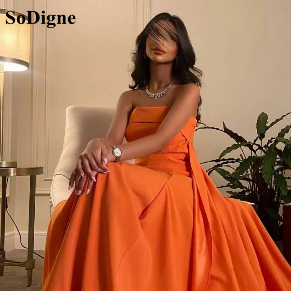 

SoDigne Arabic Soft Satin Evening Party Gowns A Line Sleeveless Prom Dresses Long Formal Women Dress Night Outfits