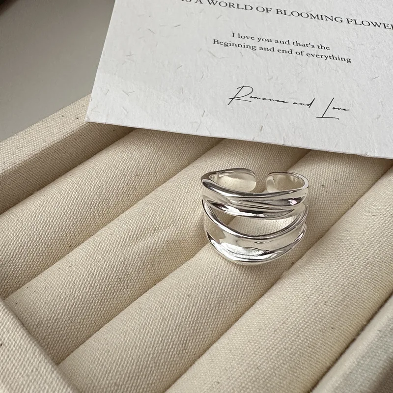 

S925 Sterling Silver Japanese Korean Double Ring Blogger Xiaozhong Design Trendy Cold Sense Wide Arc Engagement Gift Party Pearl