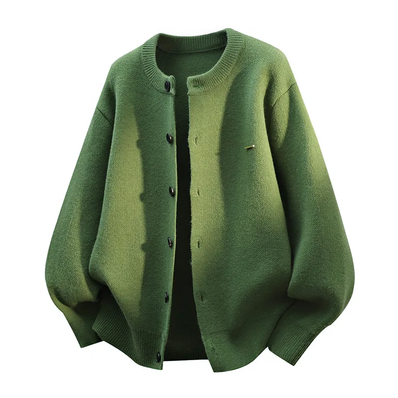 Trendy New Solid Color Sweater Jacket Unisex Round Neck Men's Casual Loose Versatile Knitted Cardigan