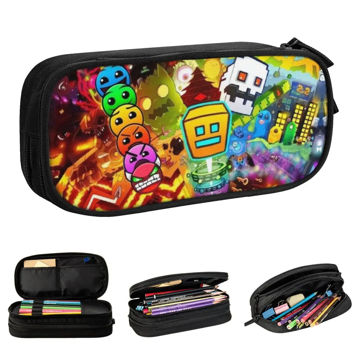 Geometry Icon Face Dashes Game Pencil Case Pencilcases Pen Holder Big Capacity Bag School Supplies Zipper Stationery