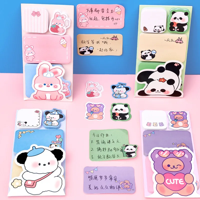 100/400sheets Sticky Notes Cute Student Sticky N Stickers Memo Pads Cartoon Animals Combination Unique Message Paper