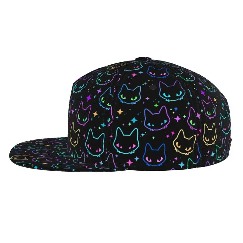 Neon Black Cat Print Baseball Cap for Men Women Adjustable Flat Brim Snapback Hat Hip Hop Trucker Hats Sun Cap