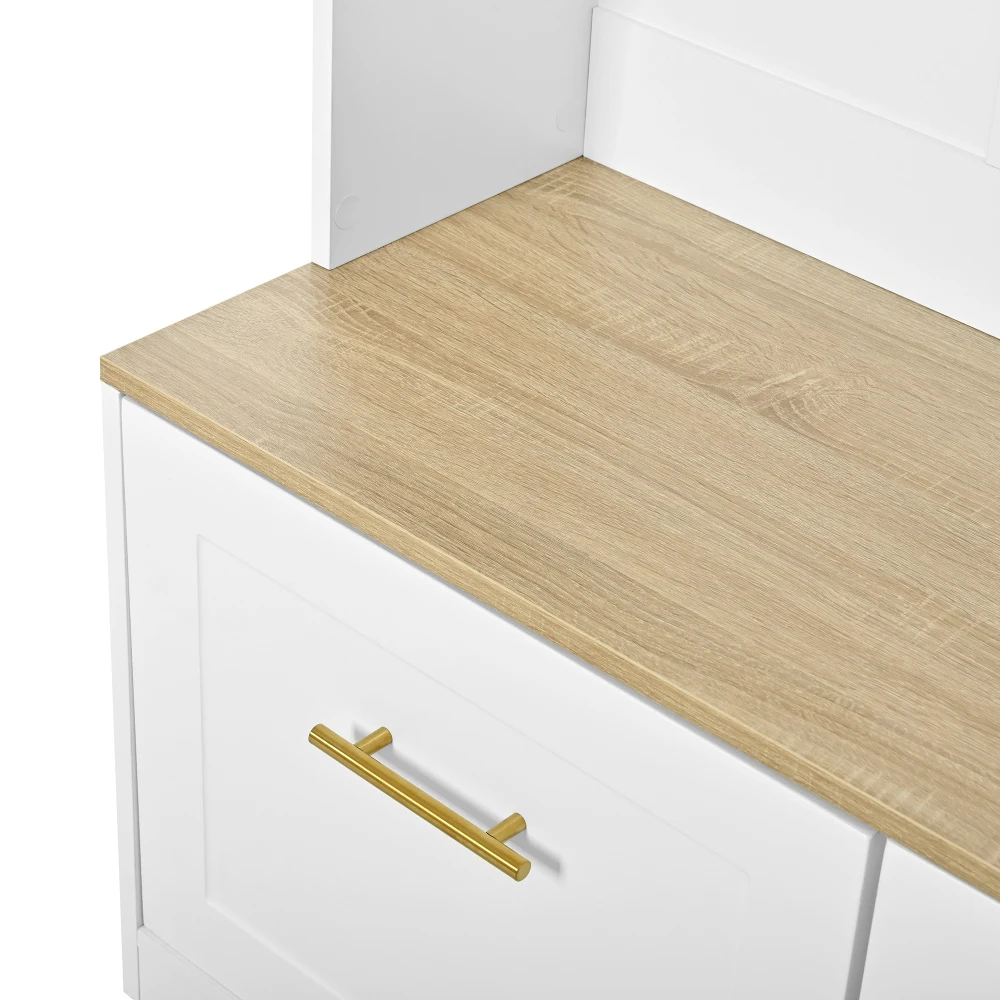 PINGGO Naturweißes Kompaktes Kleiderschrank-Set mit Sitzbank 2 Türen Offene Aufbewahrung 4 Haken 105x40x180cm – Detail 15