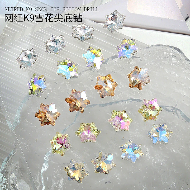 5PCS 3D Crystal Snowflake Nail Rhinestone Charms Gems For Winter Nails Decoration Design Supplies Material Manicure Decor Tool