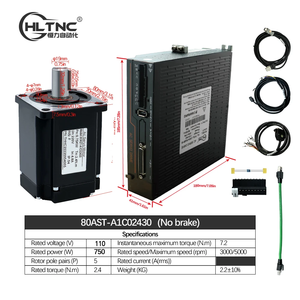 Durchmesser 19 mm Servomotor 80 110 V 2,4 NM 750 W Servomotor mit Antrieb RS485 T3DL