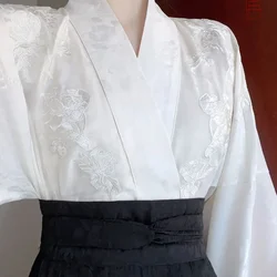 Autumn Original Solid Color Cross Collar Embroidered Long Sleeved Hanfu Top Shirt Women Improved Fashion Top Chinese Clothes