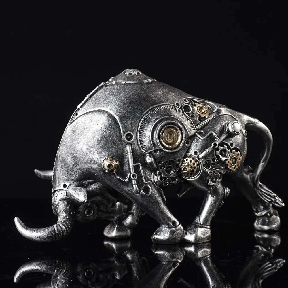 Vilead Steampunk Bull Statues Resin Animal Figurines Decor Living Room Sculpture Office Desk Interior Decoration Accessories Art