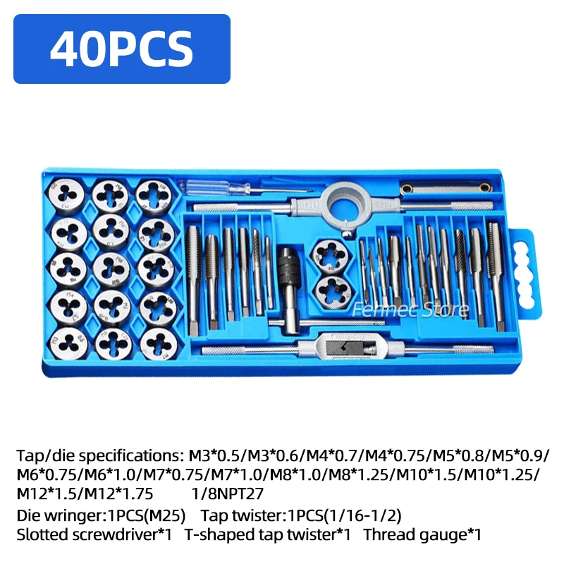 

Hand Tap And Die Set with Handle for Thread Repair Rethreading Screws Combination Tool Kit Manual Socket Wrench Thread Repair