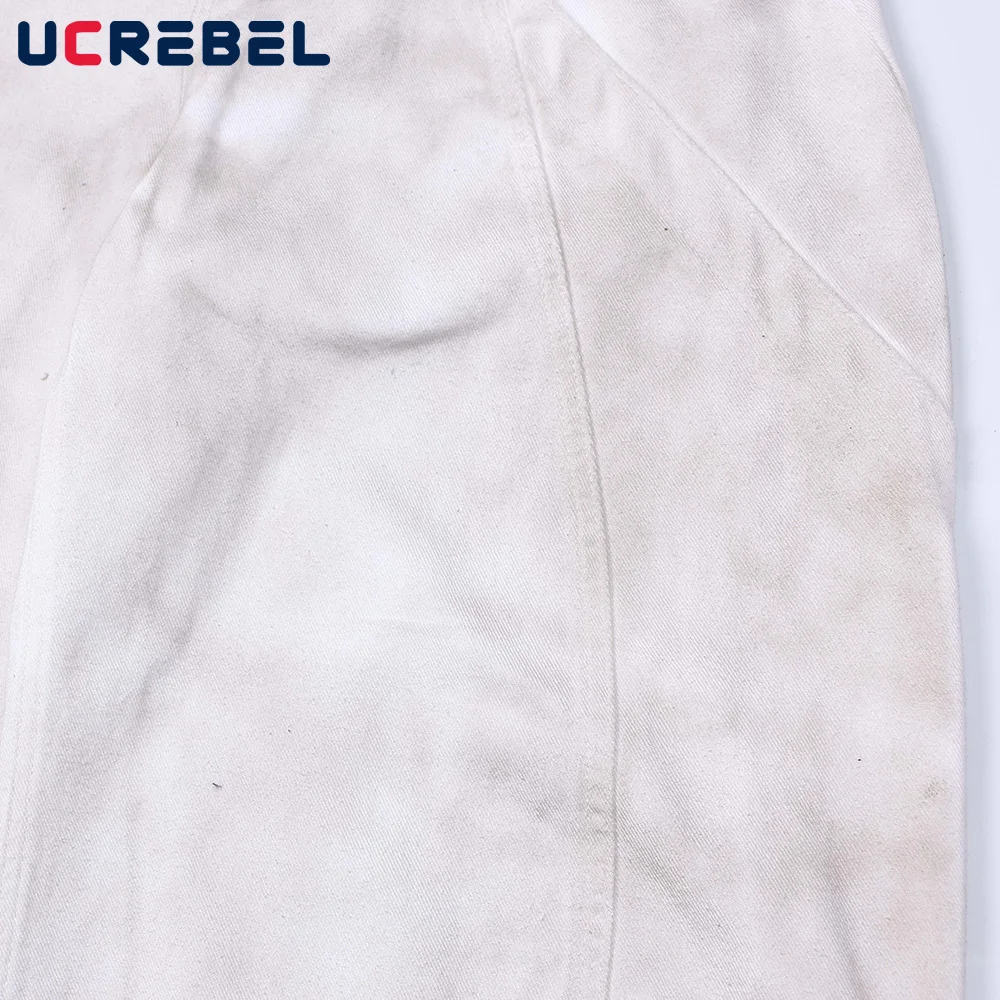 ล้าง Distressed Gradient ย้อมกางเกงยีนส์ Mens Spliced High Street หลวมขากว้าง Denim Scimitar กางเกงผู้ชาย