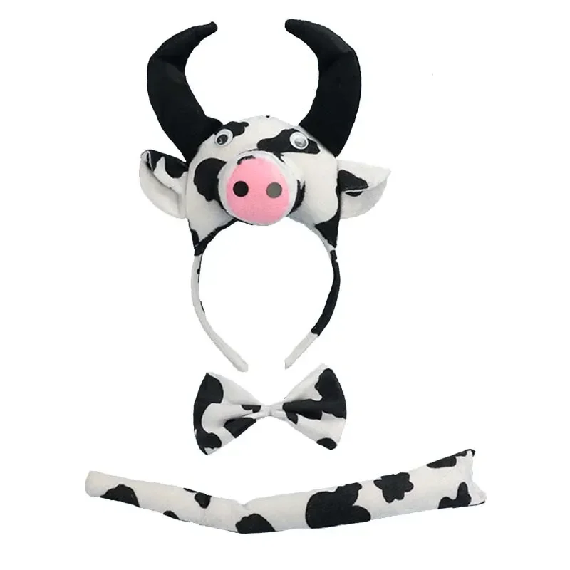 Adult Kids Boy Animal Milk Cow Cattle Headband Bow Tie Tail  Gift  Birthday Party Cosplay Costume Christmas Halloween Props