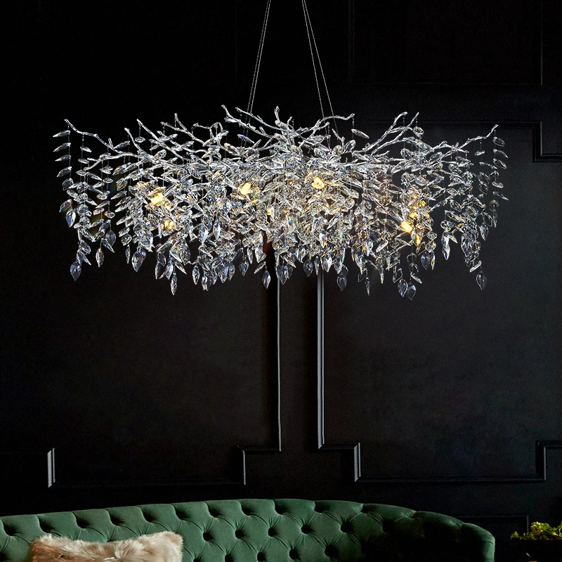 Modern crystal chandelier villa living room restaurant luxury Nordic Rectangular branch designer crystal decorative lights