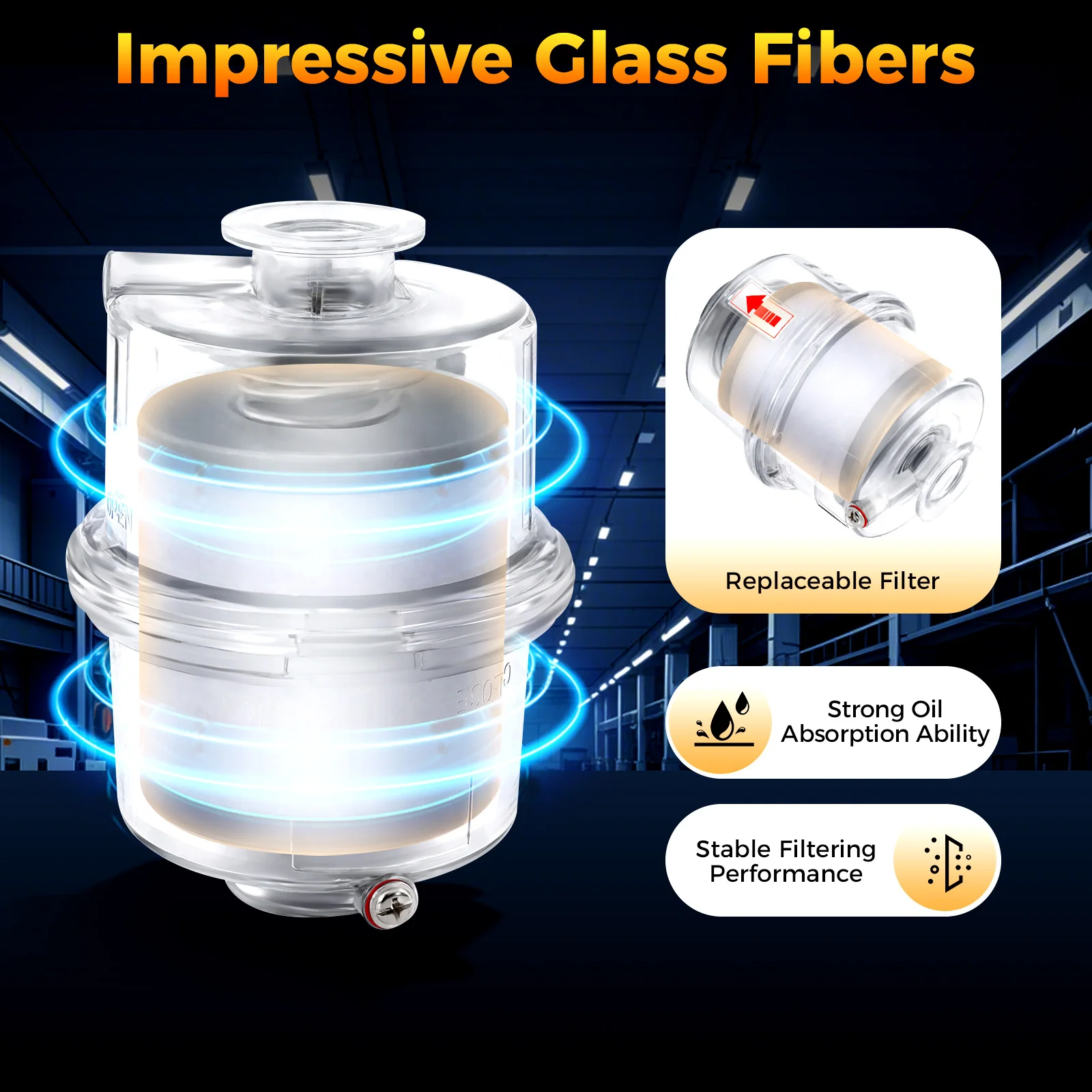 KF25 Interface Oil Mist Filter for Vacuum Pump - High-Efficiency 95% Filtration, Durable PC Material, Clear Shell Design for Fum