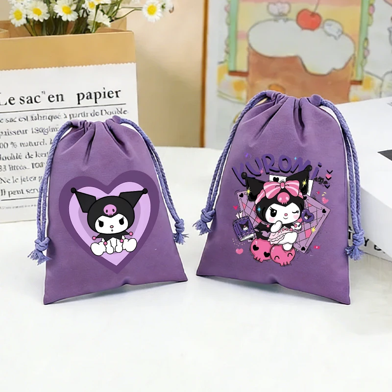 

Cute Kuromi Trend Drawstring Bag Y2K Kawaii Anime Canvas Print Pouch Kids Girl Portable Sanrio Party Candy Toys Gift Hand Pocket
