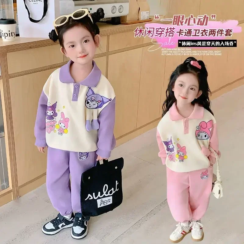 

Sweet Kawaii Sanrio Anime Pants Set Cute Cartoon Kuromi Casual Hoodie My Melody Ins Children Two-piece Clothing Gifts for Kids