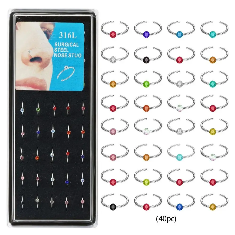 Rhinestone Crystal Nose Clip Piercing Free C-shaped Fake Nose Piercing Jewelry Fashion Stainless Steel