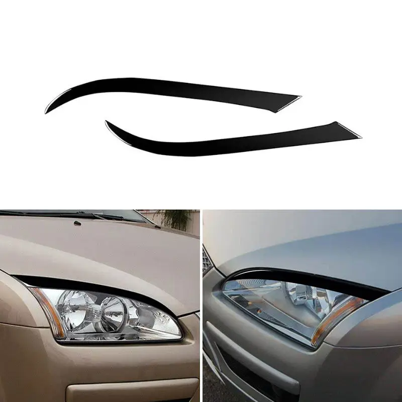 

For Ford Focus 2005 2006 2007 2008 2pcs Piano Black Car Accessories Front Headlight Eyebrows Eyelid Lids Lamp Cover Sticker Trim