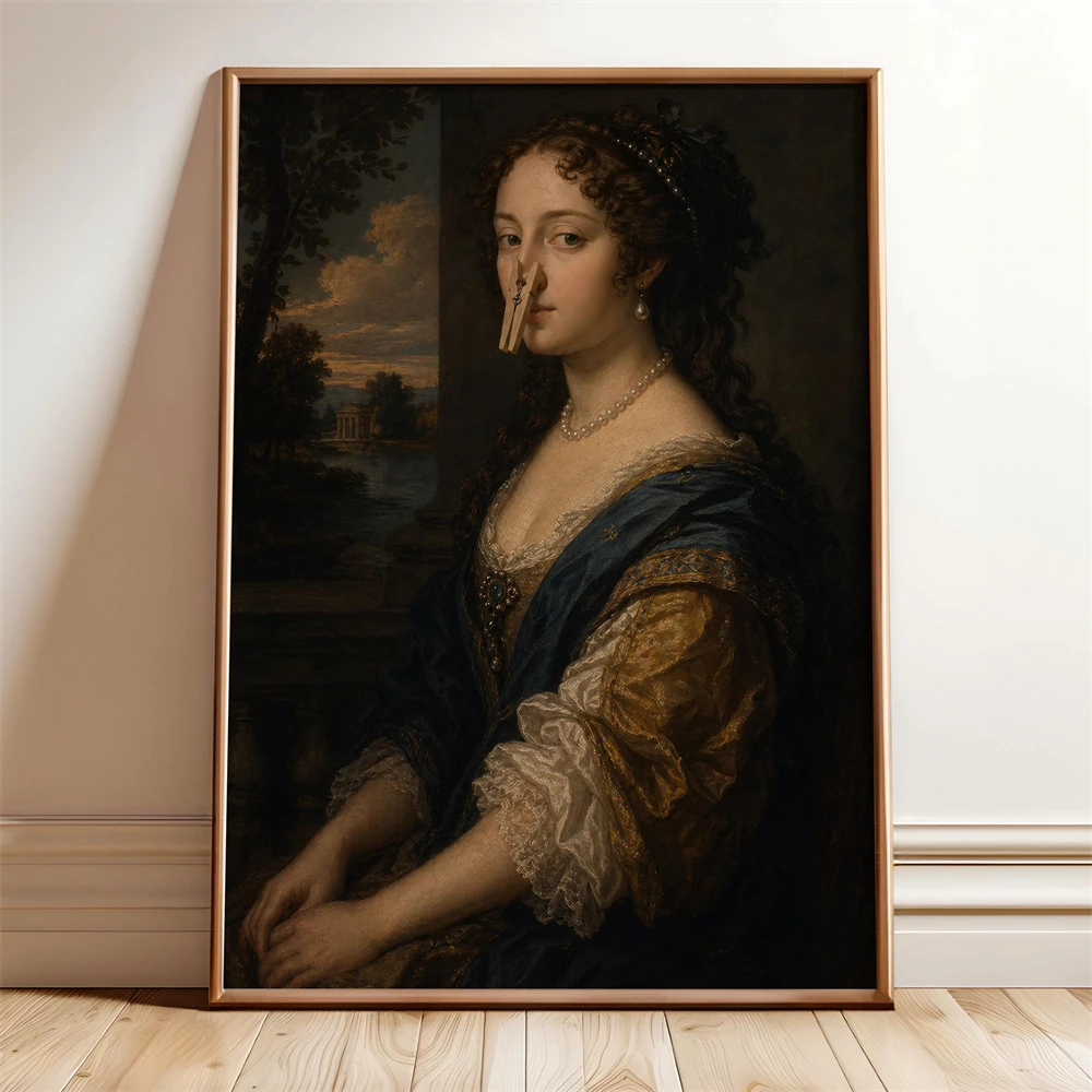 Mona Lisa Renaissance Cat Wall Art Poster Classical Cat Renaissance Prints Funny Michelangelo Parody Art Canvas Painting