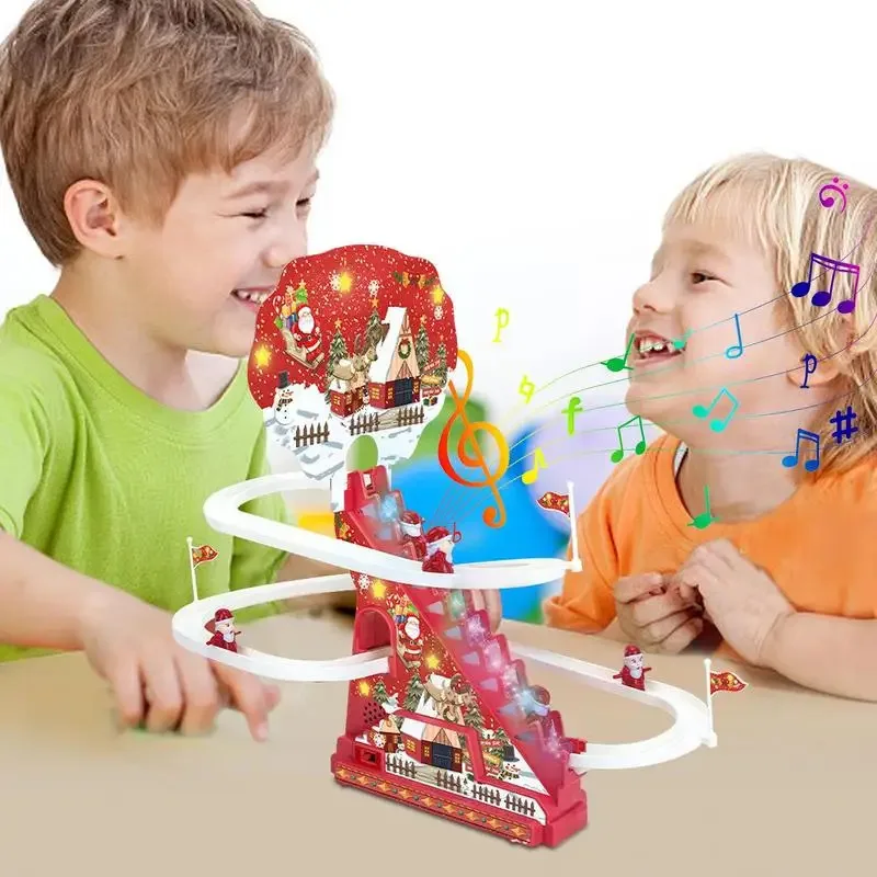 Santa Christmas Roller Coaster Track พร้อมไฟ LED และดนตรี, ของเล่นสไลด์คริสต์มาสติดตามไฟฟ้า Slide Roller Coaster Playset