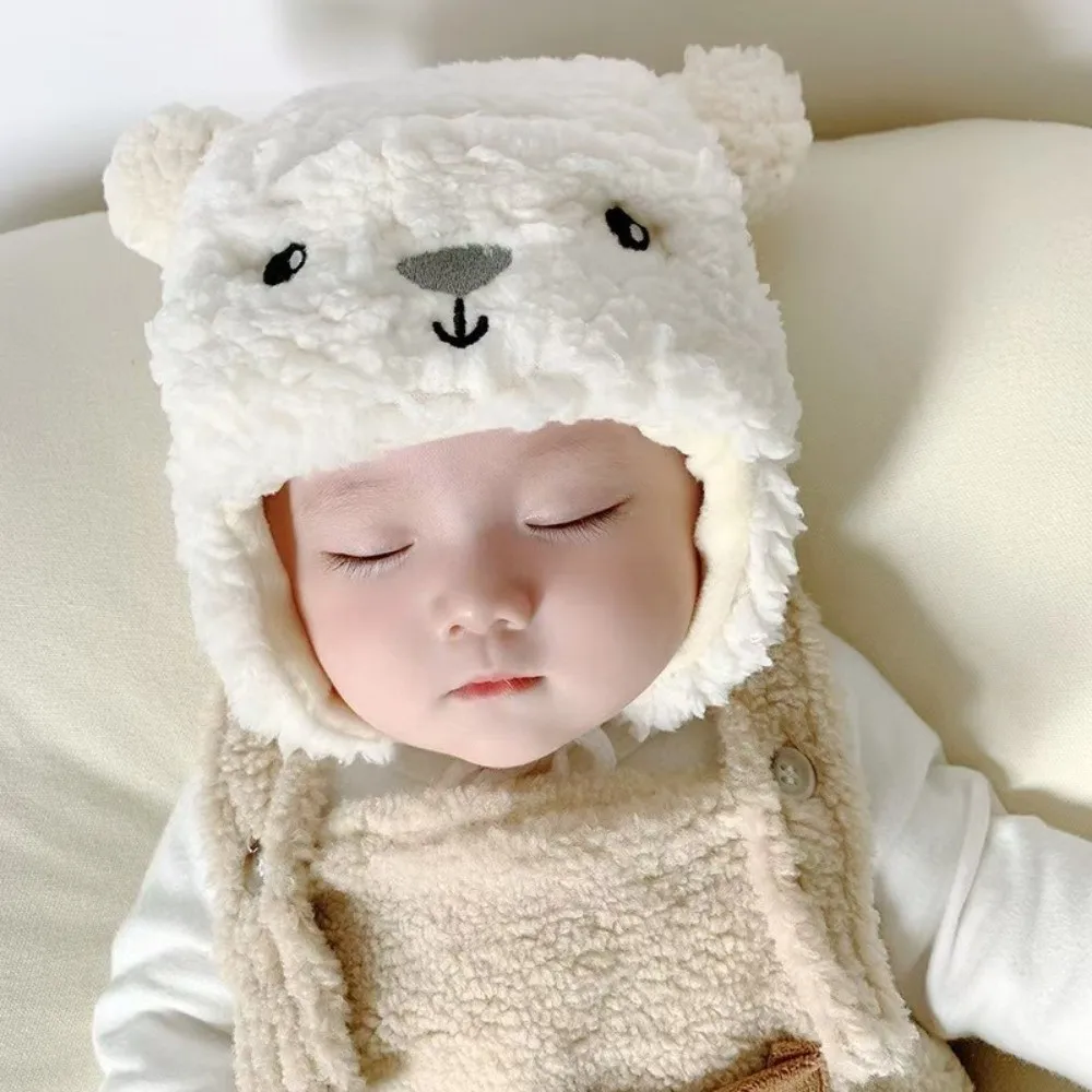 

New Lamb Fleece Baby Cap Ear Protection Lined Kids Earmuffs Cap Winter Warm Windproof Bear Beanie Cap