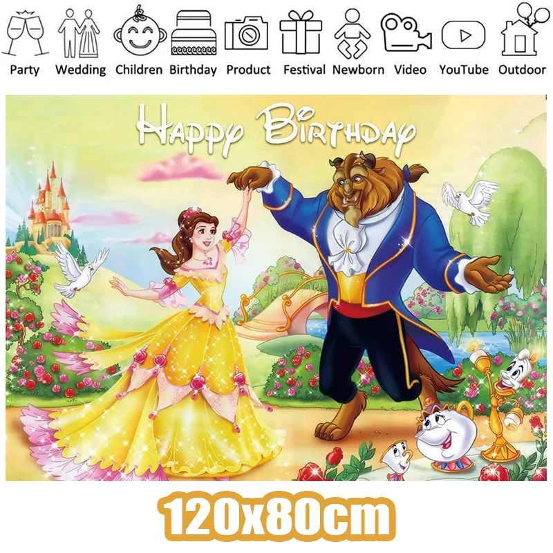 New Disney Beauty And The Beast Birthday Party Decoration Kit Girl Tableware Paper Cups Plates Tablecloth Balloons Deco Supplies