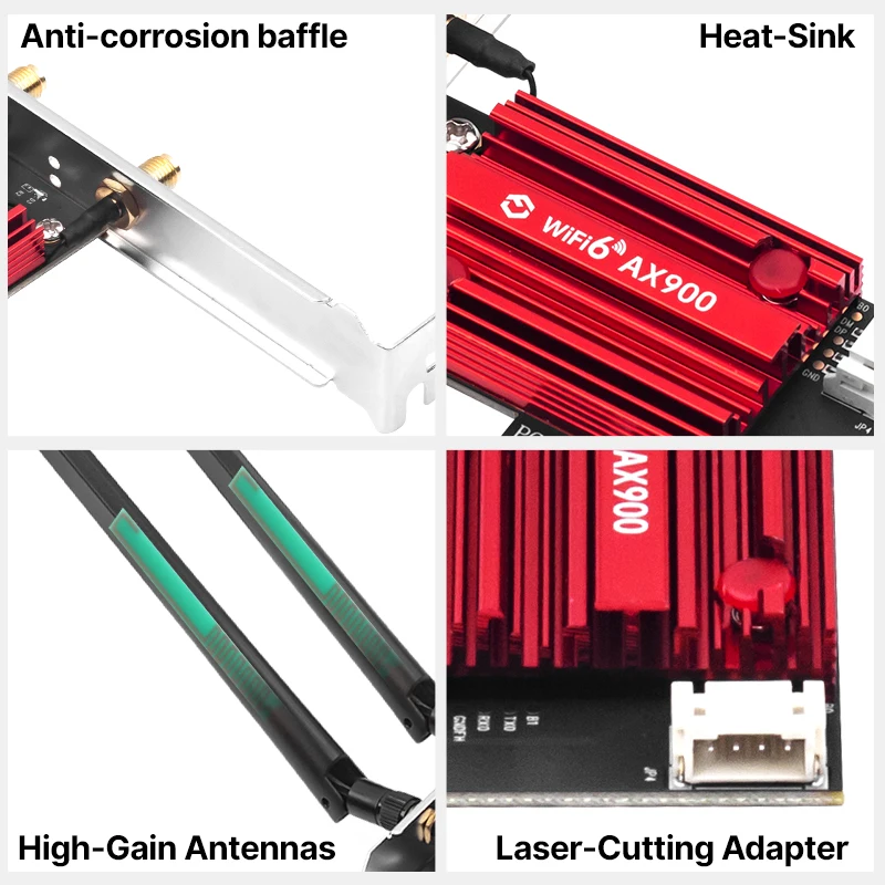 WiFi 6 PCIe FV-AX900pro Network Card Bluetooth 5.4 Dual-Band 2.4G/5.8GHz External Antennas Gaming/PC Adapter for Win10/11