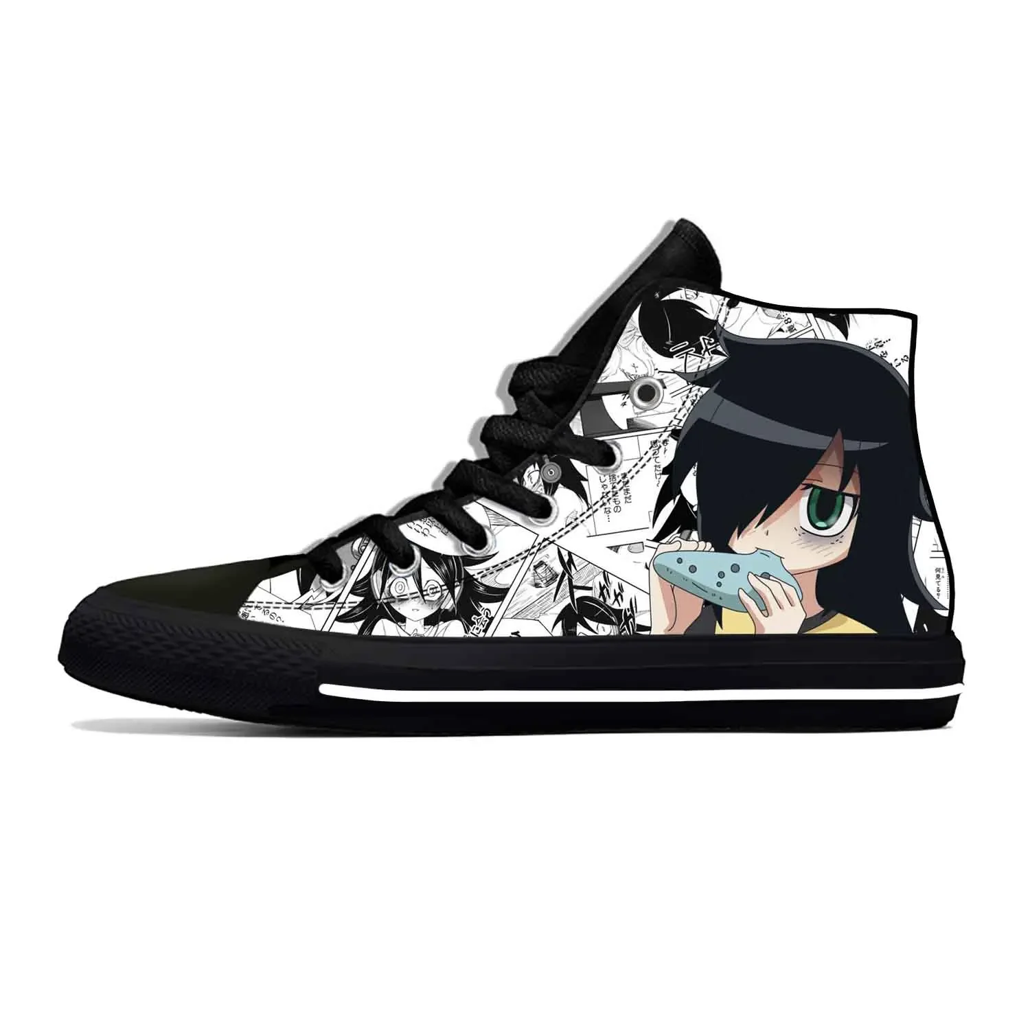 Japanese Anime Manga Comic Watamote Kuroki Tomoko Casual Cloth Shoes High Top Lightweight Breathable 3D Print Men Women Sneakers